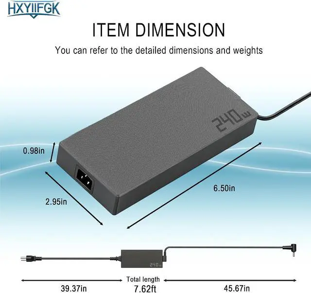 Alt view image 3 of 7 - 240W Charger Compatible with ASUS TUF ROG Zephyrus Strix Gaming Notebooks