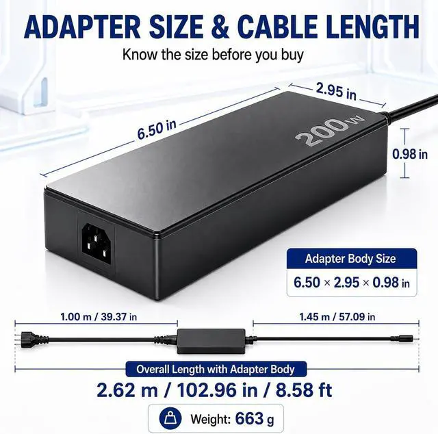 Alt view image 4 of 6 - 200W Charger Fit for ASUS ROG Strix G15 TUF Dash F15 Zephyrus G14 6.0x3.7mm