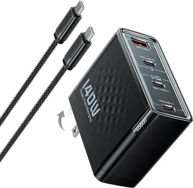 Main image of Toocki 140W USB C Charger Block, 4-Port GaN Fast Charging Foldable Compact Wall Charger for MacBook Pro/Air, iPhone 16 Pro Max, iPad Pro, Galaxy S24/Ultra, Steam Deck, Google Pixelbook
