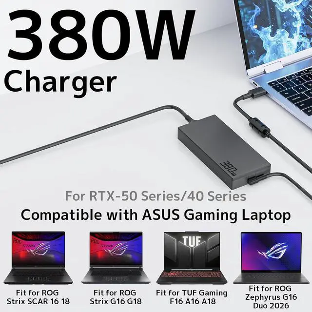 Alt view image 7 of 7 - 380W Laptop Charger Replacement for Asus ROG Strix Scar RTX 5080 AC Adapter