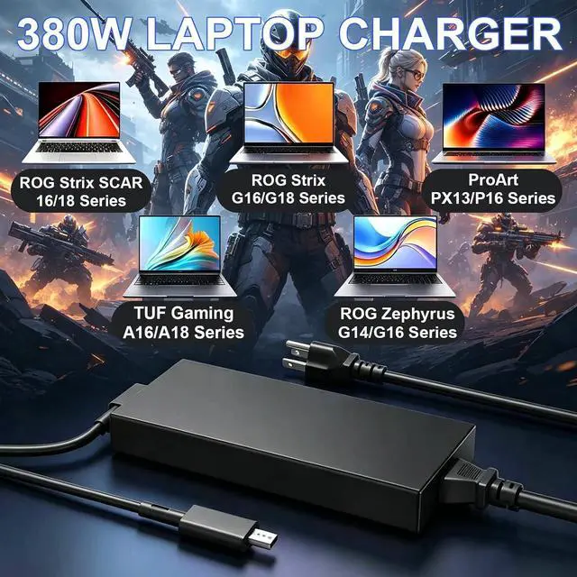 Alt view image 7 of 7 - 380W Laptop Charger for Asus ROG Strix Scar TUF Gaming AC Adapter