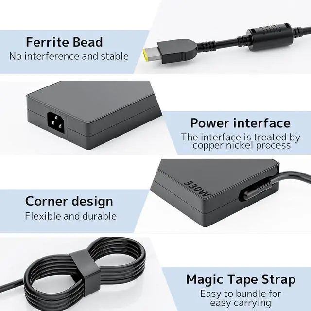 Alt view image 4 of 7 - 330W New Slim Tip Charger Fit for Lenovo Laptop Legion pro 5080 ThinkPad
