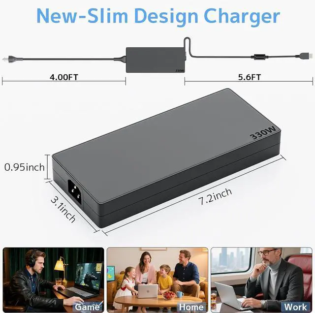 Alt view image 7 of 7 - 330W New Slim Tip Charger Fit for Lenovo Laptop Legion pro 5080 ThinkPad