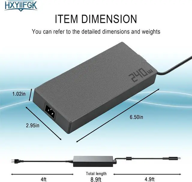 Alt view image 6 of 7 - 240W Replacement Laptop Charger Compatible with Asus ROG Gaming ADP-240EB C