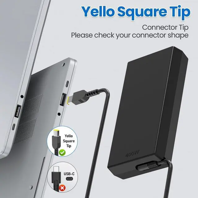 Alt view image 2 of 6 - Slim 400W 20V 20A AC Charger Compatible with Lenovo ADL400SDC3A ADL400SCC3A, Legion Y9000P R9000P Y9000X R9000K Y7000P R7000P Y7000 2025, Legion Pro 7i 7 9i Gen 10 Laptop Power Adapter