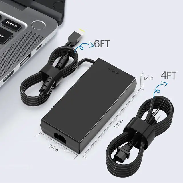 Alt view image 3 of 6 - Slim 400W 20V 20A AC Charger Compatible with Lenovo ADL400SDC3A ADL400SCC3A, Legion Y9000P R9000P Y9000X R9000K Y7000P R7000P Y7000 2025, Legion Pro 7i 7 9i Gen 10 Laptop Power Adapter