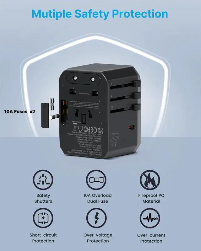 Alt view image 6 of 6 - VINTAR Universal Travel Adapter 70W GaN, 3USB-C & 2USB-A for Laptops