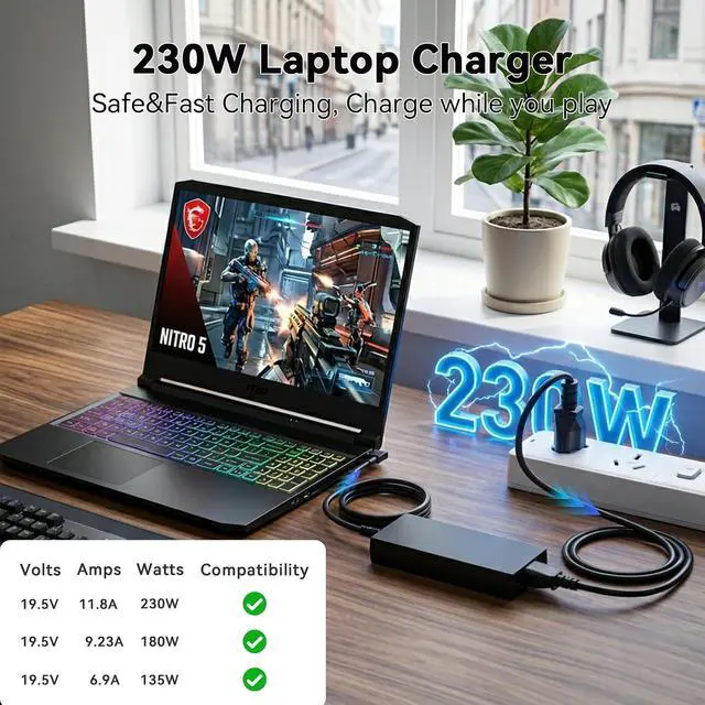 Alt view image 2 of 7 - 230W Charger for Acer Predator Helios Neo 16S 18 AI PHN16S-71,Nitro 16S 17