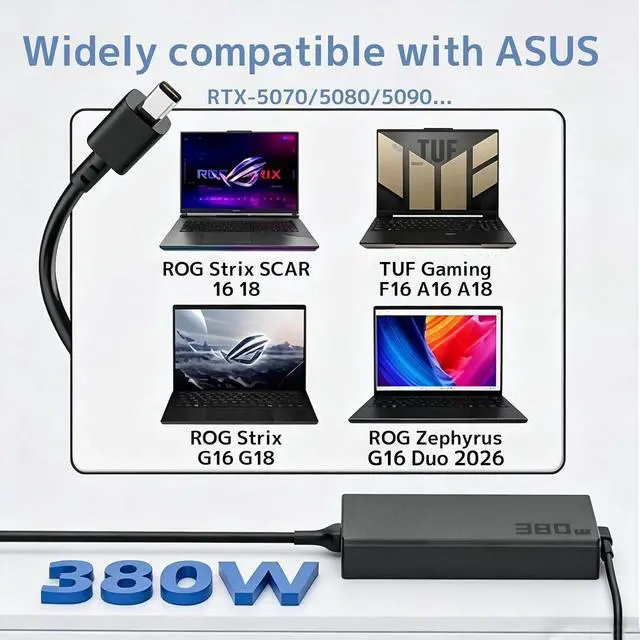 Alt view image 6 of 7 - 380W Charger Compatible with Asus Laptop ROG Strix Scar 16 18 TUF RTX 5090