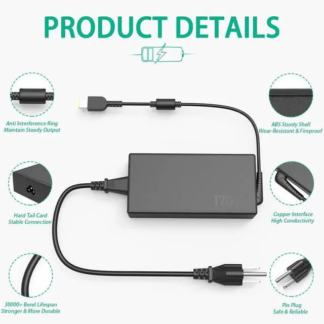 Alt view image 4 of 5 - 170W Laptop Charger for Lenovo Thinkpad P50 P51 P52 P53 P73 P15 P17