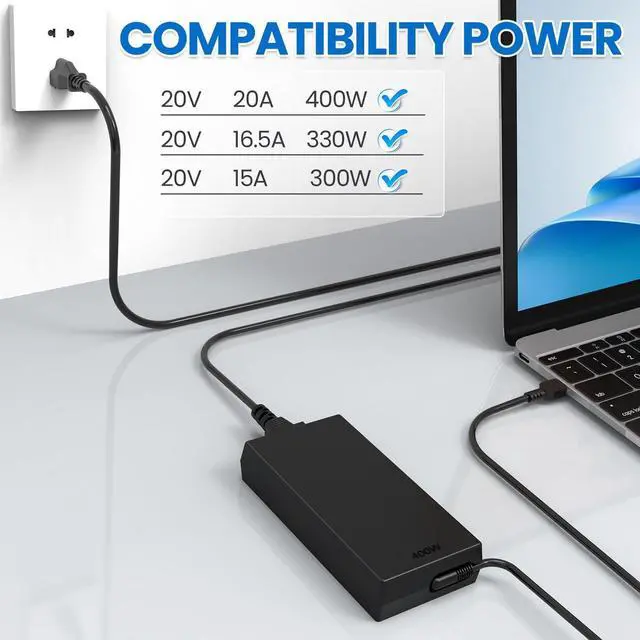 Alt view image 5 of 6 - Slim 400W 20V 20A AC Charger Compatible with Lenovo ADL400SDC3A ADL400SCC3A, Legion Y9000P R9000P Y9000X R9000K Y7000P R7000P Y7000 2025, Legion Pro 7i 7 9i Gen 10 Laptop Power Adapter