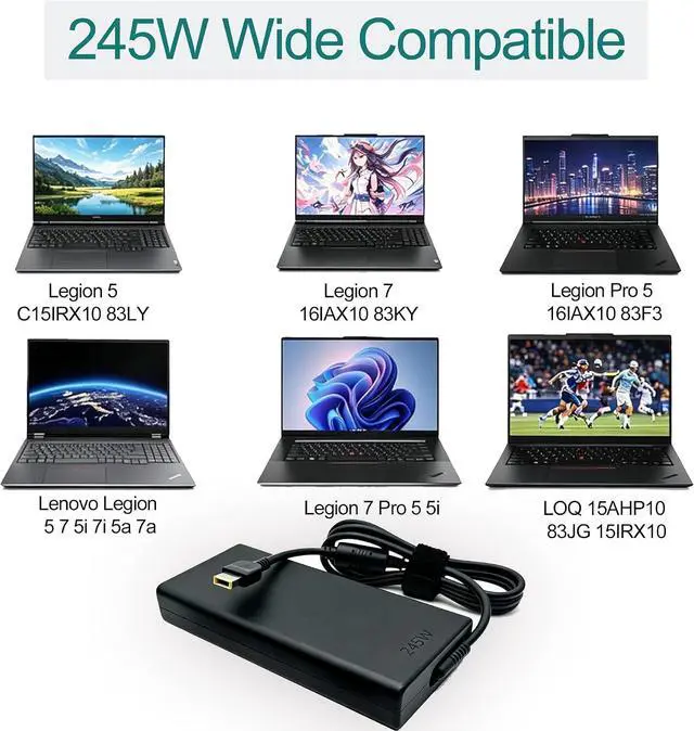 Alt view image 3 of 6 - 245W Slim Charger fit for Lenovo Legion 5 5i 7i Pro 515" 16" ADL245SLC3A