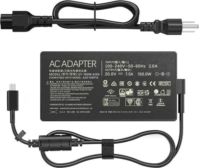 Main image of 150W Laptop Charger Compatible with ASUS V16 Gaming Laptop V3607VU-DS76 V3607VJ-DS76 V3607VM-ES74, 20V 7.5A Rectangle Conn AC Power Supply Adapter Cord
