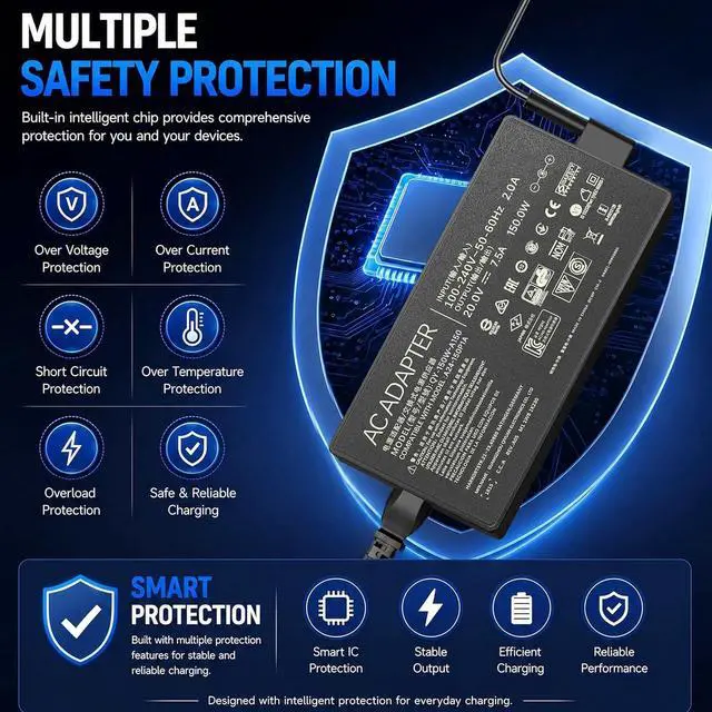 Alt view image 4 of 7 - 150W Laptop Charger Compatible with ASUS V16 Gaming Laptop V3607VU-DS76 V3607VJ-DS76 V3607VM-ES74, 20V 7.5A Rectangle Conn AC Power Supply Adapter Cord