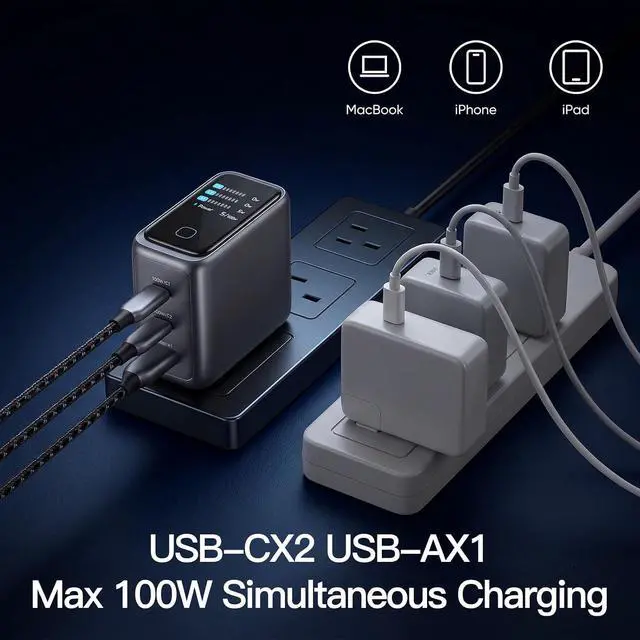Alt view image 3 of 7 - 100W 3Port GaN USBC Charger with Display