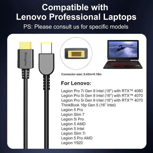 Alt view image 3 of 6 - 330W (20V/16.5A) GaN Laptop Charger for Legion Pro 7i, PD 3.0 Fast Charging Portable Adapter with XT60 Port, Compatible with Legion 9i Gen9/Pro 5i/5/Slim 7i,for Gaming & Engineering Laptops