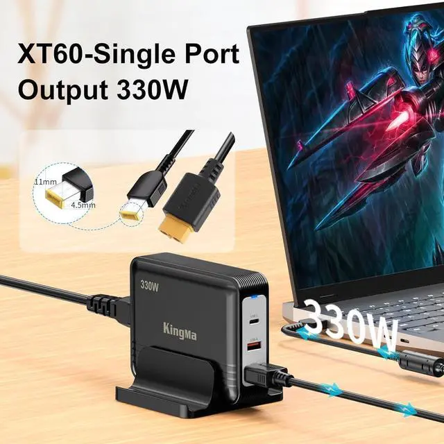 Alt view image 4 of 6 - 330W (20V/16.5A) GaN Laptop Charger for Legion Pro 7i, PD 3.0 Fast Charging Portable Adapter with XT60 Port, Compatible with Legion 9i Gen9/Pro 5i/5/Slim 7i,for Gaming & Engineering Laptops