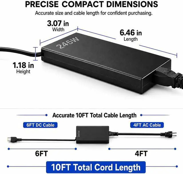 Alt view image 3 of 6 - 245W Charger Compatible with Lenovo Legion and LOQ - Yellow Slim Tip