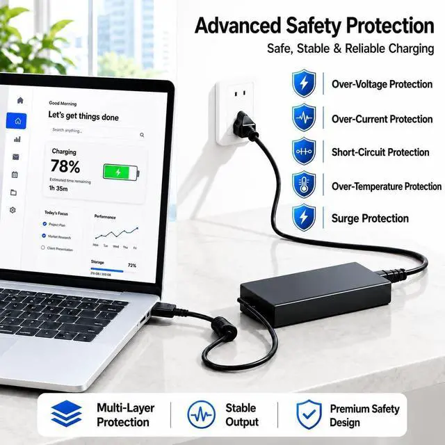 Alt view image 6 of 6 - 245W Charger Compatible with Lenovo Legion and LOQ - Yellow Slim Tip