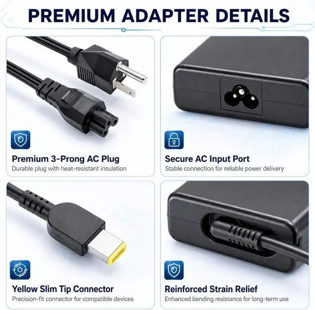 Alt view image 5 of 6 - 245W Charger Compatible with Lenovo Legion and LOQ - Yellow Slim Tip