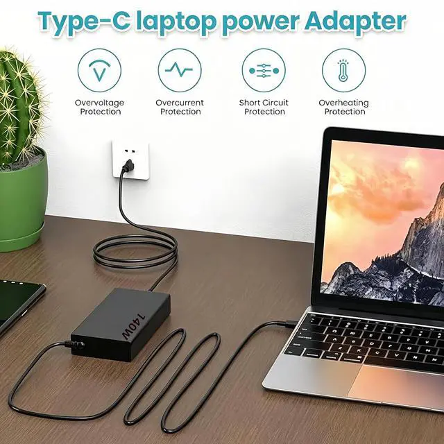 Alt view image 4 of 4 - Slim 140W USB C Laptop Charger Compatible with Lenovo ThinkPad Z16