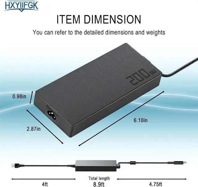Alt view image 3 of 6 - 200W Replacement Charger for ASUS ROG G14 G16 TUF A14 A16 Gaming Laptops