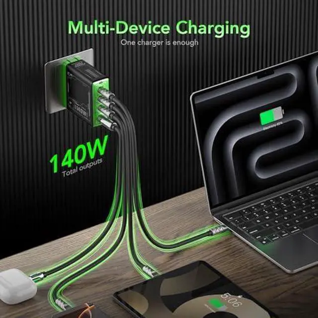 Alt view image 5 of 7 - Multi-Functional Multi-Device Synchronous Charging Kit is Suitable for Computers and Mobile Phones and Includes a Fast Charging Plug and a 240W USB-C to USB-C Charging Cable (2-Pack)