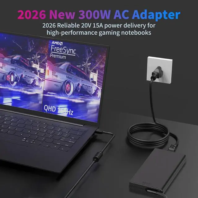 Alt view image 2 of 7 - 2026 New 300W Ac Adapter Compatible with Lenovo Legion