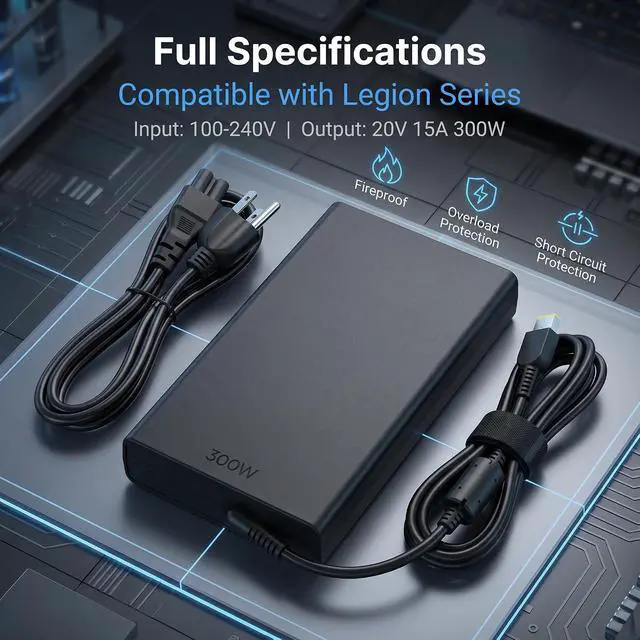 Alt view image 3 of 7 - New Slim 300W Laptop Charger Compatible with Lenovo Legion 7 7i 5i 5P