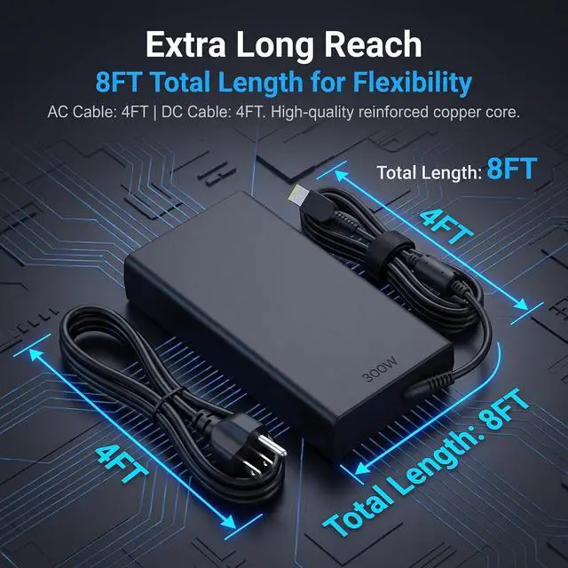Alt view image 6 of 7 - New Slim 300W Laptop Charger Compatible with Lenovo Legion 7 7i 5i 5P