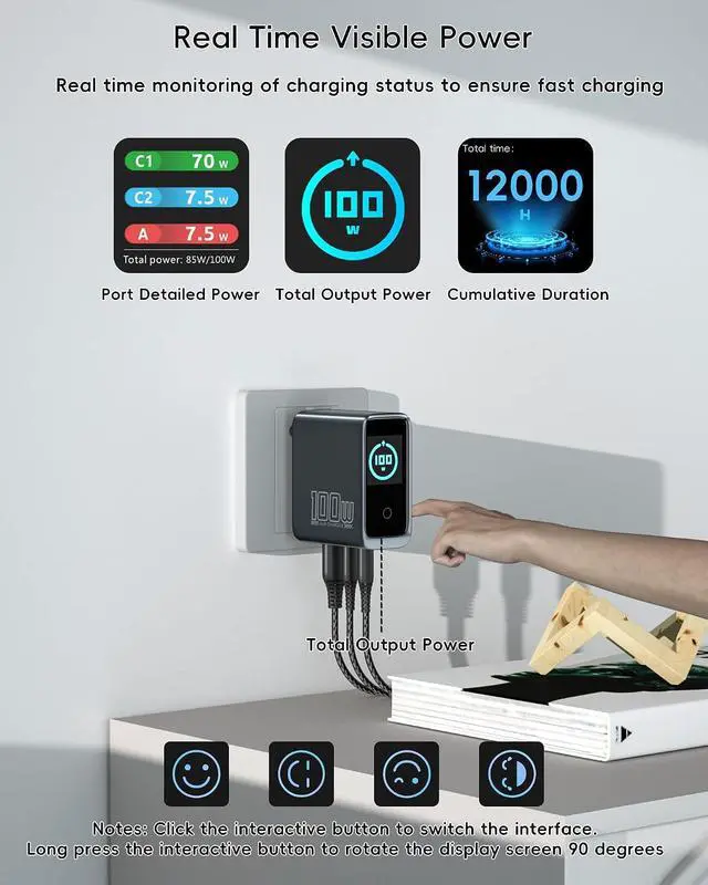 Alt view image 5 of 7 - 100W USB C Charger Block, GaN, 3-Port, PD 3.0 Fast Charger