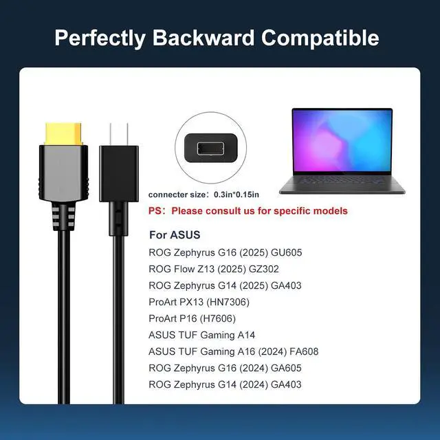 Alt view image 3 of 7 - 260W Laptop Charger (20V/13A) for ASUS ROG Zephyrus G16/G14, Portable GaN Foldable Charger for Gaming Laptops, PD 3.0 Fast Charger with 75-40mm Cable, Compatible with TUF Gaming A14/A16