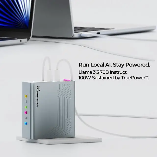 Alt view image 3 of 7 - 100W 4-Port GaN Charger, Sustained 95100W Single-Port Output for Local AI, 4-Port Charging Station, 360° RGB Status Light, One-Tap Control, Foldable Plug, for MacBook Pro 14, iPhone, iPad