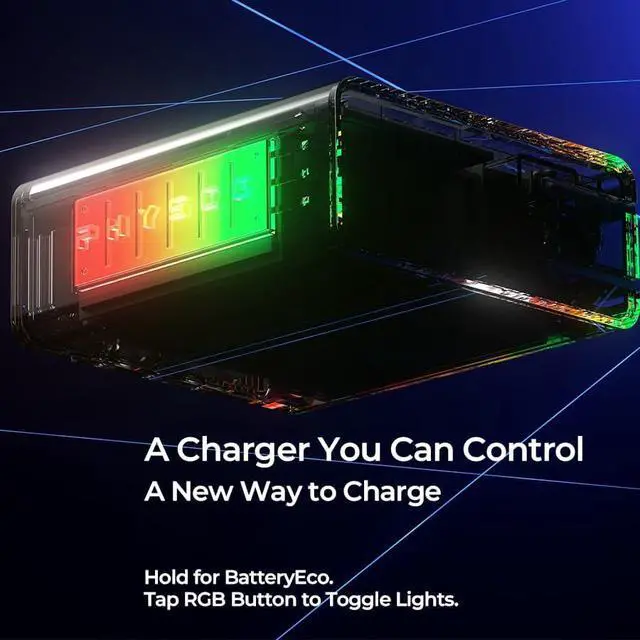 Alt view image 6 of 7 - 100W 4-Port GaN Charger, Sustained 95100W Single-Port Output for Local AI, 4-Port Charging Station, 360° RGB Status Light, One-Tap Control, Foldable Plug, for MacBook Pro 14, iPhone, iPad