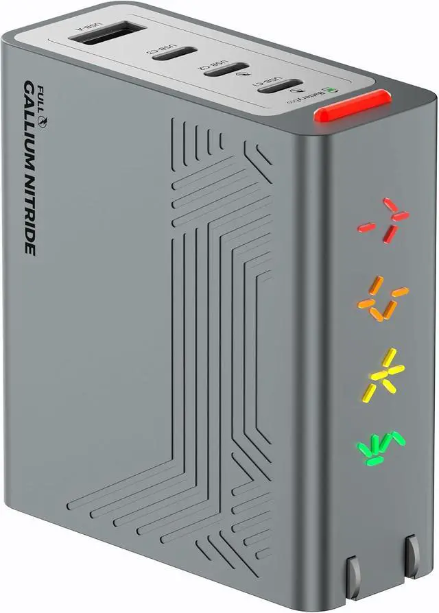 Alt view image 2 of 7 - 100W 4-Port GaN Charger, Sustained 95100W Single-Port Output for Local AI, 4-Port Charging Station, 360° RGB Status Light, One-Tap Control, Foldable Plug, for MacBook Pro 14, iPhone, iPad