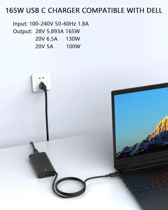 Alt view image 5 of 5 - USB C 165W Charger with Dell Precision 5690,5680,3581,3580