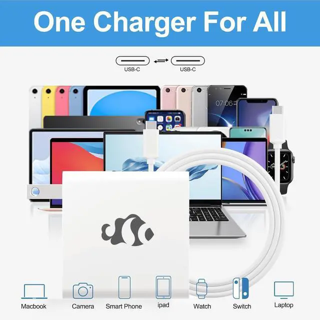 Alt view image 2 of 7 - NIMO Charger for MacBook Air, NIMO Laptops, Samsung Galaxy, iPad Pro, and All Type C Device Laptop 100W GaN USB C Charger, 6.6FT USB-C Cable, Charging as Fast as Original Quality