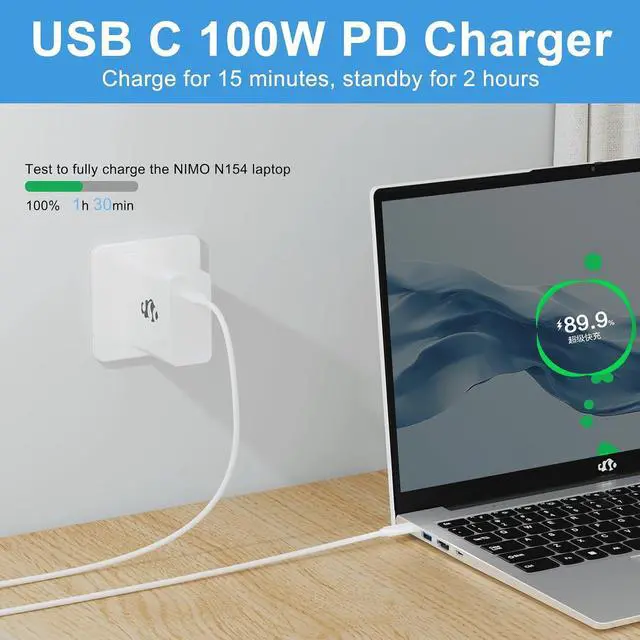 Alt view image 4 of 7 - NIMO Charger for MacBook Air, NIMO Laptops, Samsung Galaxy, iPad Pro, and All Type C Device Laptop 100W GaN USB C Charger, 6.6FT USB-C Cable, Charging as Fast as Original Quality