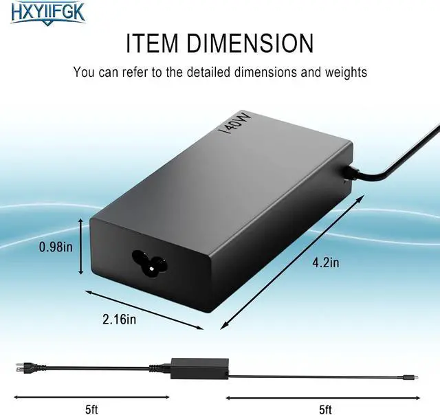 Alt view image 5 of 7 - 140W USB C Charger for Lenovo Legion Yoga IdeaPad ThinkPad ADL140YDC3A