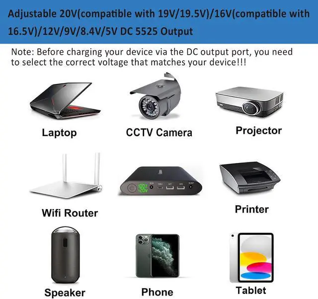 Alt view image 7 of 7 - 50000mAh Power Bank Multi DC 5/8.4/9/12/16/20V Output for Laptop