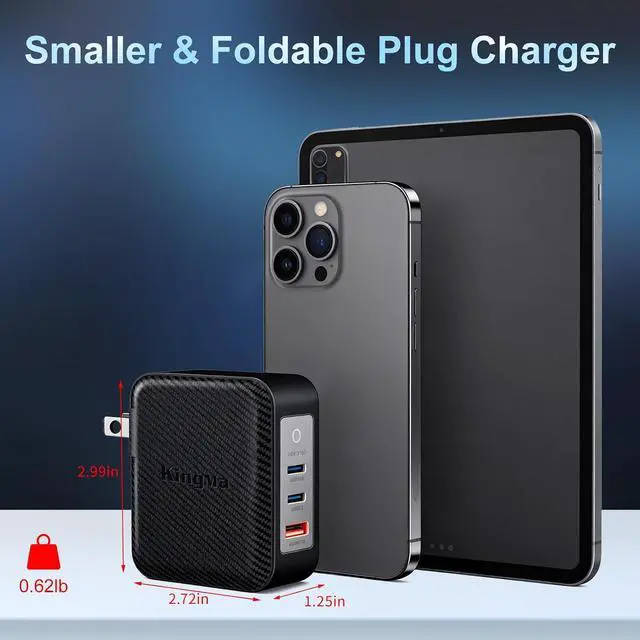 Alt view image 2 of 6 - KingMa 20V,6.75A(MAX 140W) GaN Laptop Charger, PD 3.1 Fast Wall Charger with Foldable Plug & USB-C Cable, 3-Port Portable Charger Compatible with Lenovo Savior Y9000K/Y9000P/Ideapad Y700/Z710/700-15