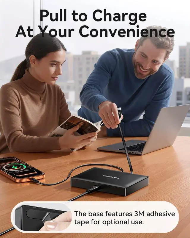 Alt view image 2 of 7 - Rocoren 560W 8Port UltraThin USBC Station with Retractable Cable