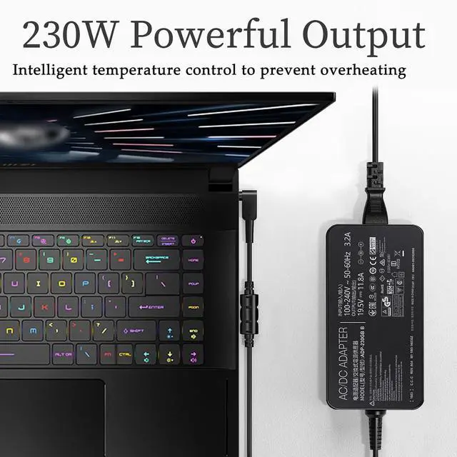 Alt view image 2 of 7 - 230W Laptop Charger for MSI GS65 GS66 GS75 GS76 WS65 WS66 WS75 with 5.5 * 2.5mm Charging Port,Compatible with MSI Creator 15 17 Alpha 15 17 Chicony A17-230P1A A12-230P1A Gaming Laptop Power Supply
