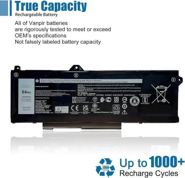 Alt view image 6 of 7 - GRT01 Laptop Battery Replacement for Dell Latitude 5421 5431 5521 5531 Precision 3561 3470 3571 3581 3591 Mobile Workstation Alienware m17 R5 AMD Series 9JRV0 00P3TJ 0R05P0 05RGW 15.2V 64Wh 4000mAh