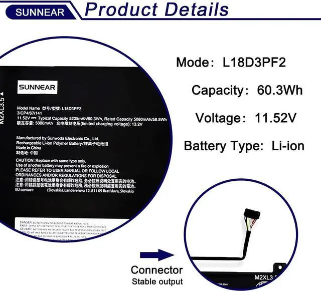 Alt view image 2 of 6 - L18D3PF2 L18M3PFA Laptop Battery Replacement for Lenovo Yoga C740-15IML C740-15 81TD Series Notebook 5B10T83740 5B10W67402 5B10T83739 5B10W67258 3-Cell 11.52V 60.3Wh 5235mAh