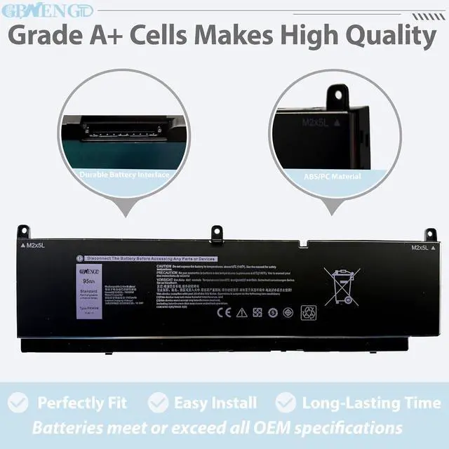 Alt view image 2 of 7 - PKWVM Laptop Battery Replacement for Dell Precision 7550 7560 7750 7760 P44E P93F P44E001 P44E002 P93F001 P93F002 Series C903V CR72X 68ND3 0447VR 453-BBCQ 6-Cells