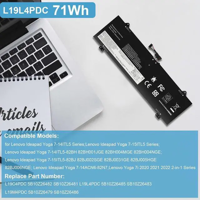 Alt view image 2 of 7 - L19L4PDC Battery Replacement for Lenovo Ideapad Yoga 7-14ITL5 82BH 7-15ITL5 82BJ Yoga 7i (15 inch) 2 in 1 Series, 5B10Z26482 SB10Z26481 5B10Z26485 SB10Z26483 5B10Z26479 SB10Z26486 L19C4PDC L19M4PDC
