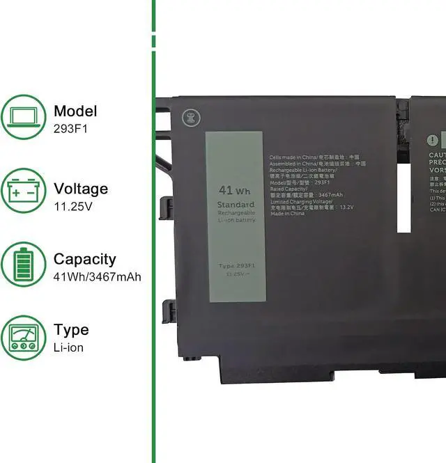 Alt view image 2 of 6 - 293F1 CPX-51R71 41Wh Laptop Battery Replacement for Dell Latitude 5330 5430 5530 7330 7430 7530 Precision 3570 Series Notebook 051R71 51R71 Black 11.25V 3467mAh
