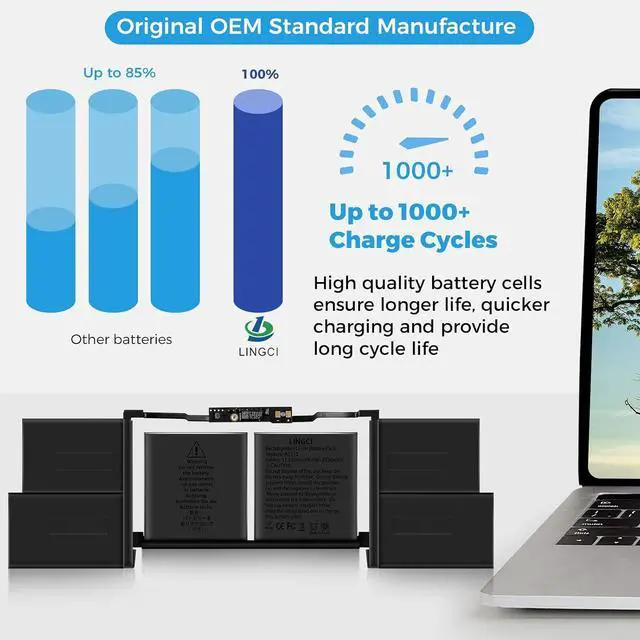 Alt view image 2 of 7 - A2113 Battery,A2141 Battery Replacement for MacBook Pro 16 Inch A2141 Retina Series (Year 2019 2020) EMC 3347(Upgraded High Performance 8790mAh 11.36V 98.8Wh)