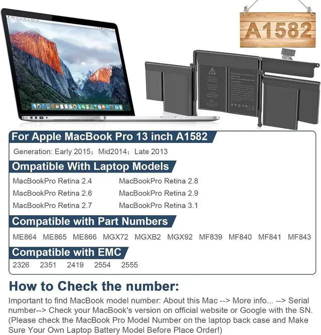 Alt view image 7 of 7 - Futurebatt A1582 A1502 Battery Replacement for MacBook Pro Retina 13 Inch Early 2015 Mid 2014 Late 2013 Released Version A1493 Battery
